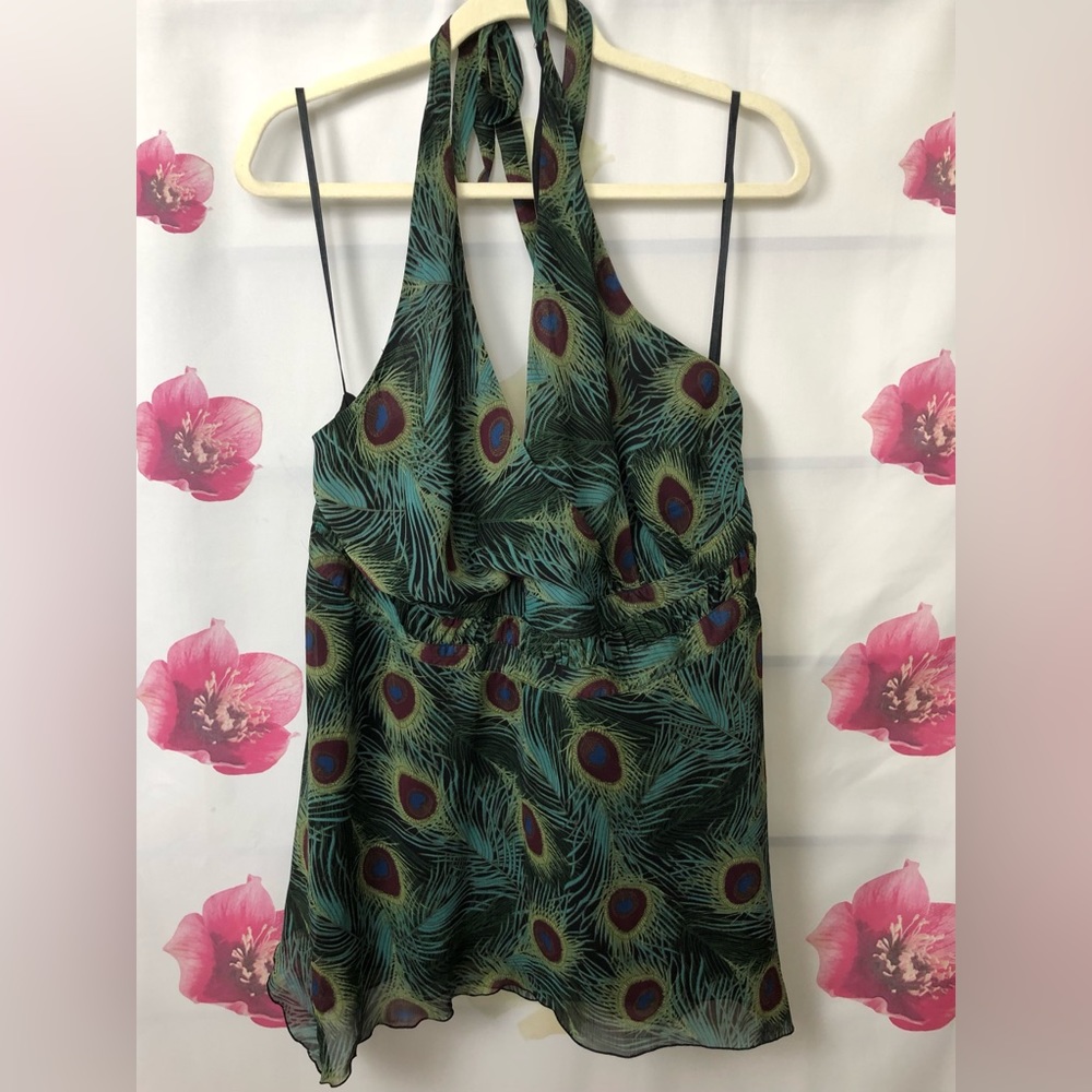 Lane Bryant Peacock Feather Halter Top size 22W Surplice Empire Waist